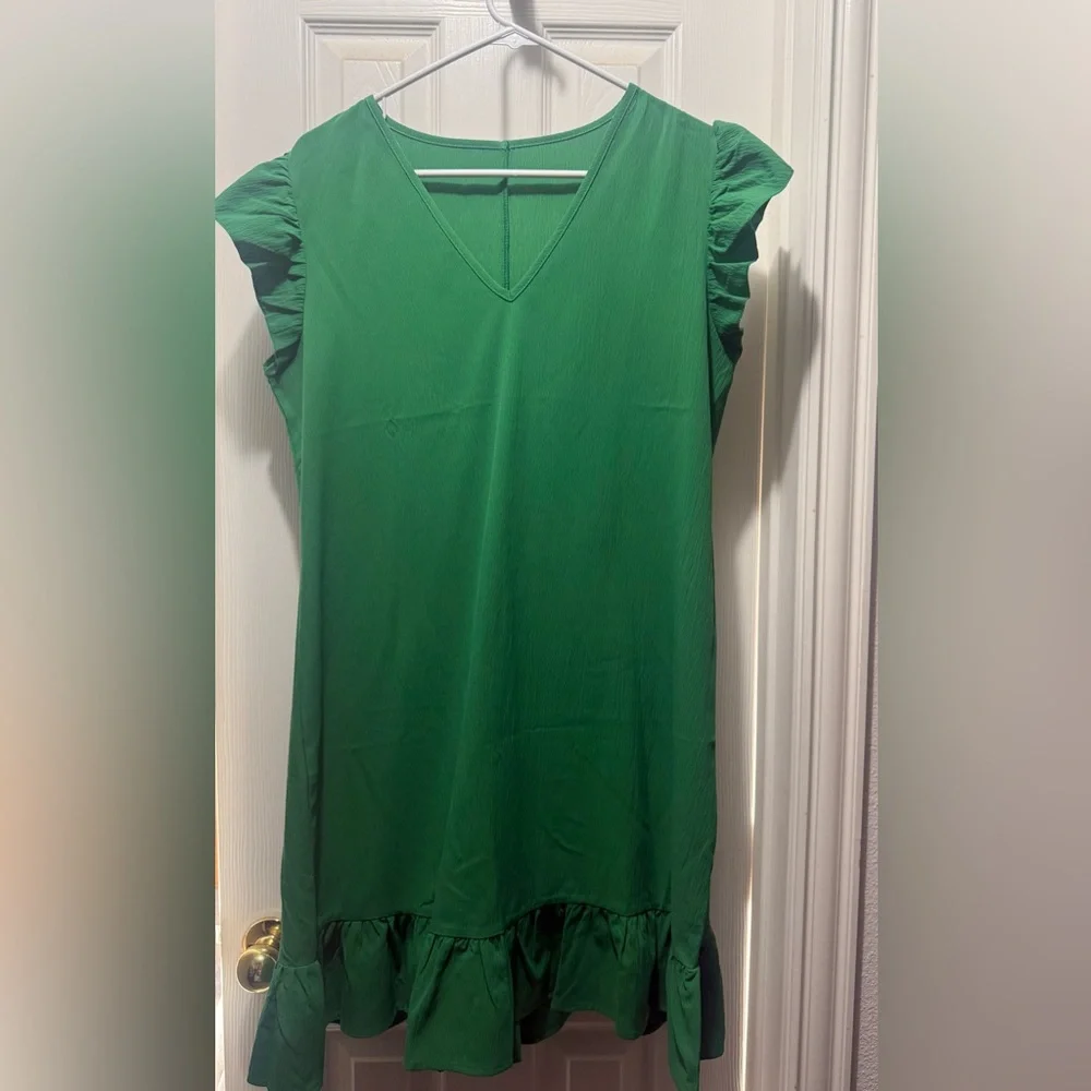 SHEIN Emerald Ruffle Sleeve V-Neck Blouse (M) - Picture 1 of 4